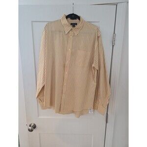 #157 Lands End No Iron Pinpoint Oxford Yellow Striped Men's Button Up Shirt